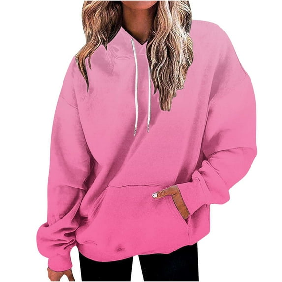 VBVC Women's Winter Gradient Hoodie,Warm Lightweight Pullover For Women,Ladies Drawstring Sweater Top with Pockets,Hot Pink,Size XL