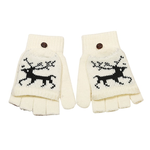 VBVC Women's Winter Print Flip Cover For Use Warm Touchscreen Knit Gloves,White,Size Free Size