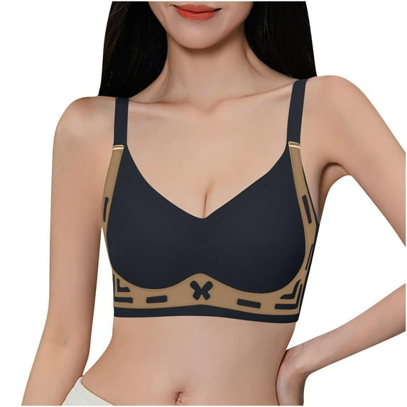 VBVC Women's Wireless Contrast Trim Bra,Ladies Lightweight Sports Bra,Soft Full Coverage Underwear For Women,Black,Size L