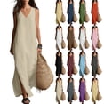 thumbnail image 1 of VBVC Women's and Women's Plus Cotton Linen Maxi Dress , Ladies' Sleeveless V Neck Side Split Dress , Summer Beach Vacation Dresses For Women,Navy,S-5XL, 1 of 9