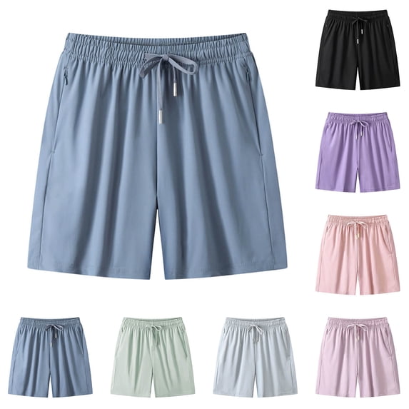 VBVC Women's and Women's Plus Ice Silk Athletic Shorts , Lightweight Running Shorts For Women , Ladies' Drawstring Summer Shorts with Zipper Pockets,Light Blue,M-5XL