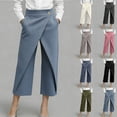 thumbnail image 1 of VBVC Women's Wrap Front Capri Pants,High Waist Wide Leg Cropped Trousers For Women,Ladies Elegant Office Workwear Culottes with Pockets,Pink,S-2XL, 1 of 9
