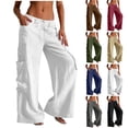 thumbnail image 1 of VBVC Women's Y2K Cotton-Linen Cargo Pants,Drawstring Wide Leg Trousers For Women,Ladies Summer Baggy Beach Sweatpants with Multi Pockets,Navy,S-2XL, 1 of 6