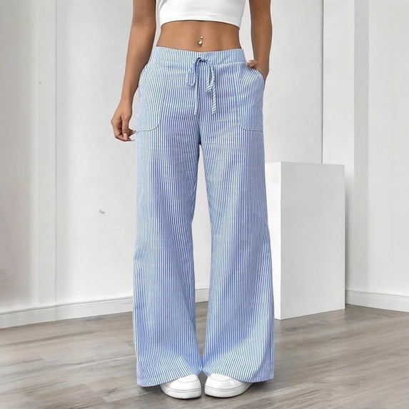 VBVC Women's Y2K Drawstring Striped Wide Leg Pants,Summer Going Out Trousers For Women,Ladies Lightweight Party Pants with Pockets, S-2XL