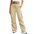 thumbnail image 1 of VBVC Women's Y2K Drawstring Sweatpant,Wide Leg Cargo Pant For Women,Ladies Stretch Trousers with Pockets,Beige,Size S, 1 of 8