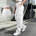thumbnail image 1 of VBVC Women's Y2K Pull On Cargo Pants , Loose Wide Leg Trousers For Women , Ladies' Elastic Waist Utility Pants with Pockets, White , S-2XL, 1 of 9
