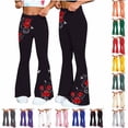 thumbnail image 1 of VBVC Women's Y2K Rose Flare Leg Sweatpants,Ladies High Waisted Trousers,Stretchy Pull-On Pants for Women,Green,S-2XL, 1 of 8