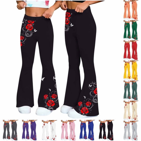 VBVC Women's Y2K Rose Flare Leg Sweatpants,Ladies High Waisted Trousers,Stretchy Pull-On Pants for Women,Green,S-2XL
