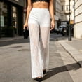 thumbnail image 1 of VBVC Women's Y2K Sheer Lace Palazzo Pants , Ladies' High Waisted Wide Leg Trousers , Summer Boho Clubwear Outfits For Women,White,S-XL, 1 of 7