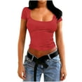 thumbnail image 1 of VBVC Women's Y2K Slim Square Neck Basic Top,Ladies Short Sleeve Going Out Top,Summer Tee For Women,Red,Size M, 1 of 5