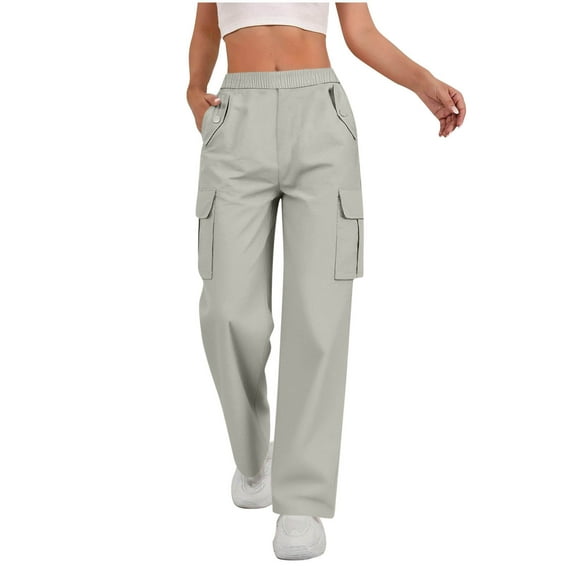 VBVC Women's Y2k Pull On Cargo Pants,High Waisted Jogger Trousers,Ladies Wide Leg Streetwear with Pockets,Gray,Size XXL