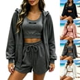 thumbnail image 1 of VBVC Women's Zip Up Hoodie 3 Piece Tracksuit , Casual Loungewear Outfit For Women , Ladies' Crop Tank Short Set with Pockets,Black,M-3XL, 1 of 6