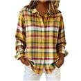 thumbnail image 1 of VBVC Women's and Women's Plus Plaid Shirt,Ladies Button Down Blouse,Collared Business Work Tops For Women,Orange,Size XL, 1 of 6