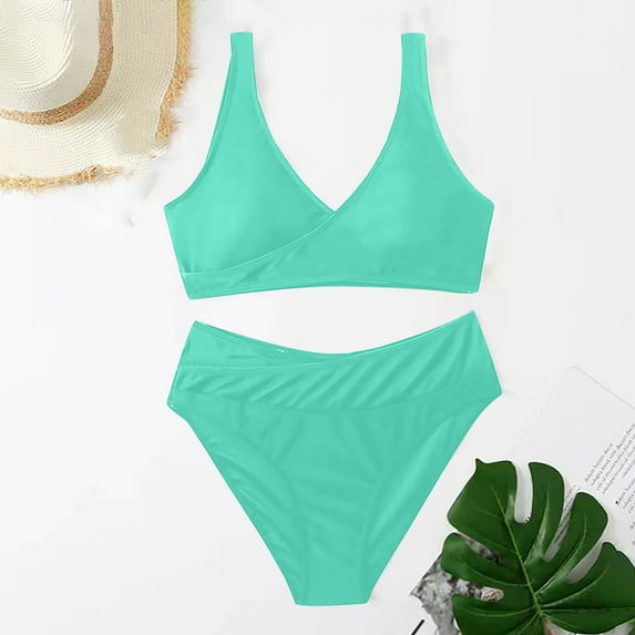 VBVC Womens Bikini Sets Two Piece Swimsuits Solid Color High Cut Bathing Suits Split Swimsuit