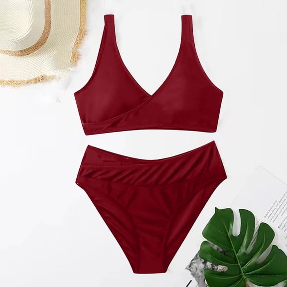 VBVC Womens Bikini Sets Two Piece Swimsuits Solid Color High Cut Bathing Suits Split Swimsuit