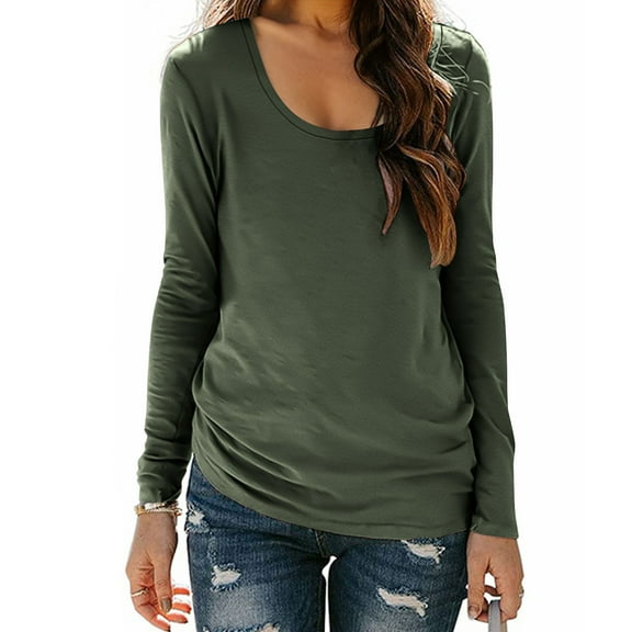 VBVC Womens Crew Neck Sweatshirt,Ladies Breathable Basic Top,Long Sleeve Stretch Shirt For Women,Army Green,Size M