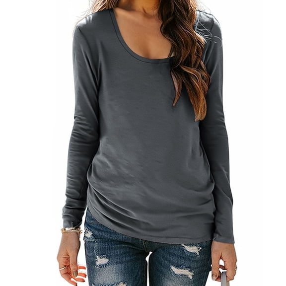 VBVC Womens Crew Neck Sweatshirt,Ladies Breathable Basic Top,Long Sleeve Stretch Shirt For Women,Dark Gray,Size XXL