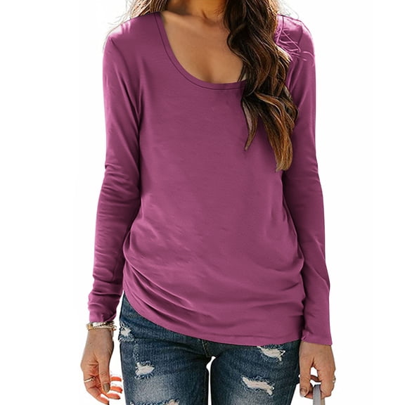 VBVC Womens Crew Neck Sweatshirt,Ladies Breathable Basic Top,Long Sleeve Stretch Shirt For Women,Purple,Size L