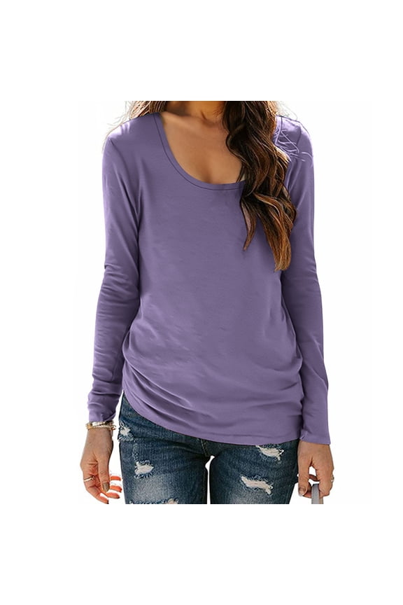 Womens Crew Neck Sweatshirt,Ladies Breathable Basic Top,Long Sleeve Stretch Shirt For Women,Purple,Size XXL