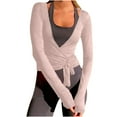thumbnail image 1 of VBVC Womens Knotted Yoga Cover Up,Ladies Wrap Pilates Tops,Basic Layering Top For Women,Pink,Size L, 1 of 9