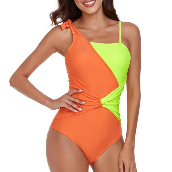 VBVC Womens One Piece Swimsuit Patchwork Color Contrast Jumpsuit Tummy Control Swimwear Bathing Suit