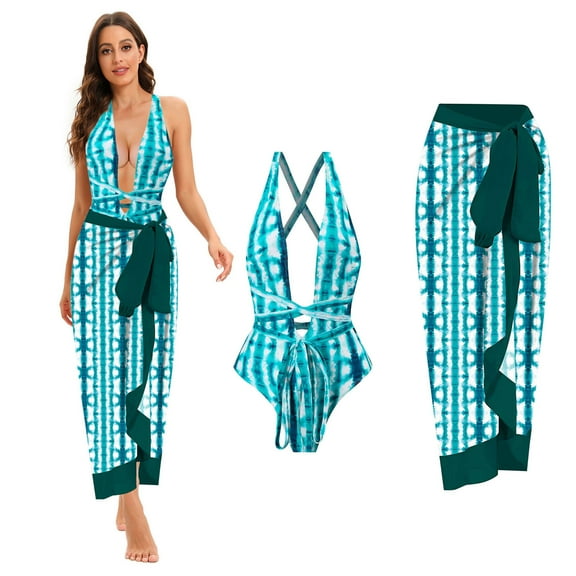 VBVC Womens One-Piece Swimsuits Bikini Lace Up Swimwear Beachwear Long Skirt Chiffon Two-Piece Set