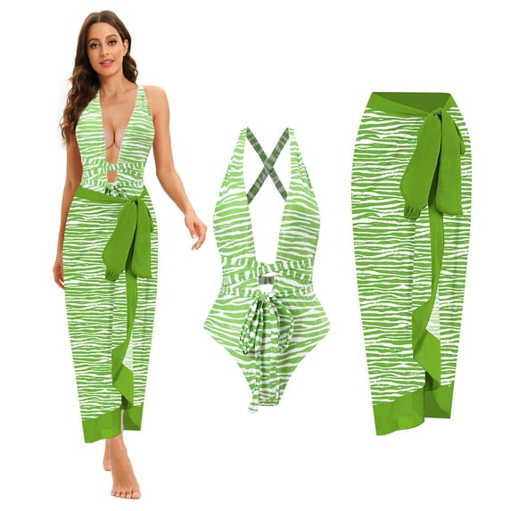 VBVC Womens One-Piece Swimsuits Bikini Lace Up Swimwear Beachwear Long Skirt Chiffon Two-Piece Set