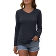 thumbnail image 1 of VBVC Womens V-Neck Sweatshirt,Ladies Breathable Basic Top,Long Sleeve Stretch Shirt For Women,Dark Gray,Size L, 1 of 6