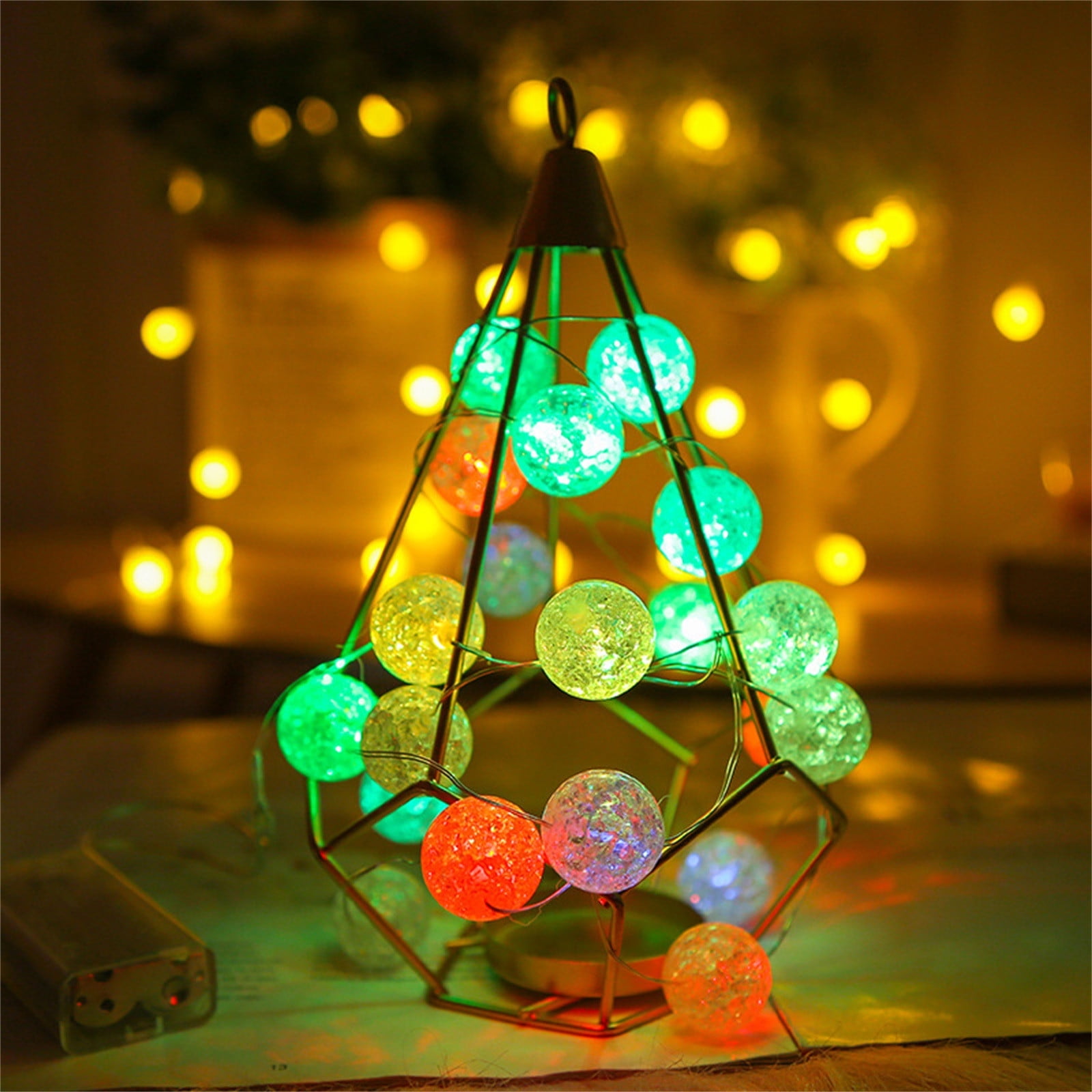 VBXOAE 10 LED Color String Lights 1 Meter with 10 Rattan Balls for