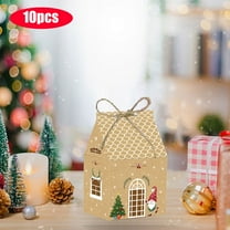 VBXOAE 10-Pack Christmas Gingerbread House Candy Boxes,Brown Kraft Paper Gift Packaging with Santa & Snowman Decor for Family Parties & Gift Giving,5x7x10.5cm