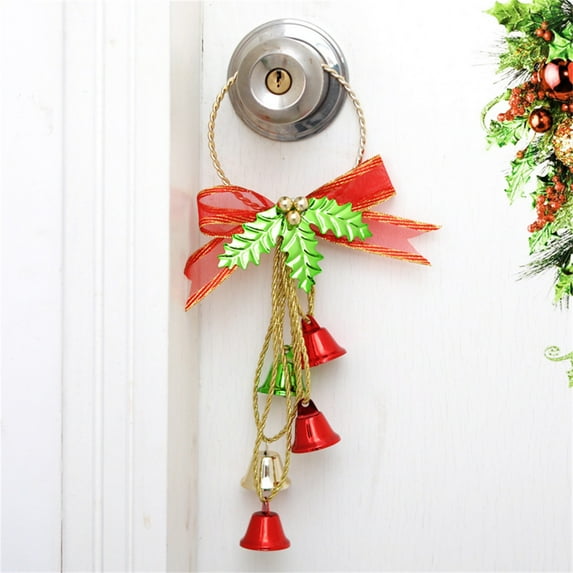 VBXOAE Christmas Holiday Themed Doorknob Door Hanger With Jingle Bells Christmas Bells Christmas Tree Decorations Shopping Mall Window Holiday Double Bell Hanging Ornaments 11.8inch