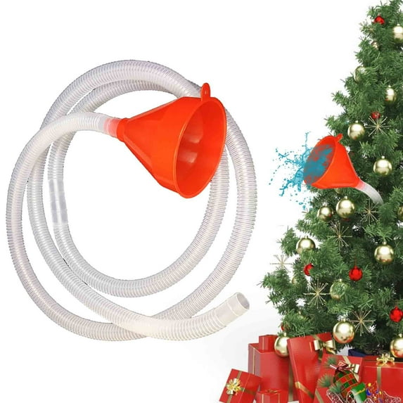 VBXOAE Christmas Tree Watering Funnel 59 Inch Long Spout Easy to Use Watering System Red Funnel White Hose Ideal for Real Christmas Trees and Indoor Plants Includes Hose Funnel and Zip Tie red