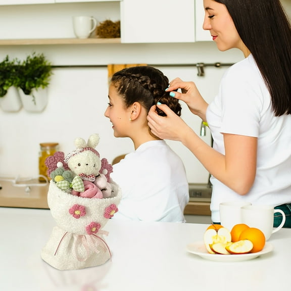 VBXOAE Cute Plush Rose Bear Bouquet Valentine's Day Mother's Day Gift Adorable Teddy Bear Wrapped in Roses for Girls Wives and Special White