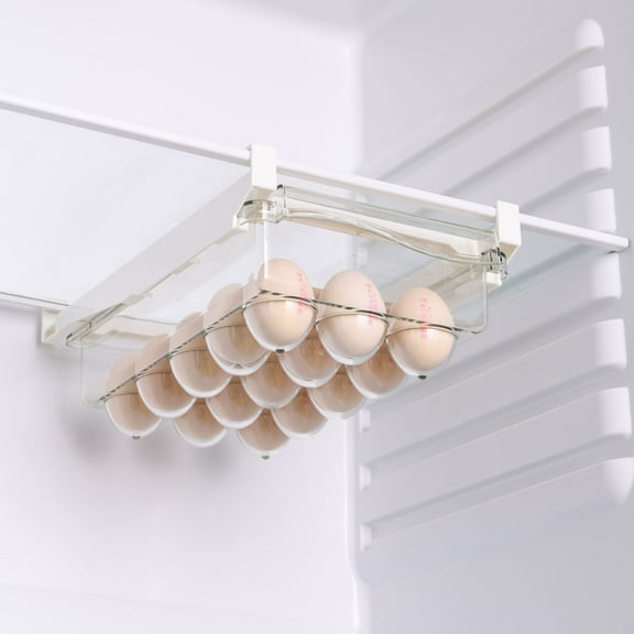 VBXOAE Egg Storage Drawer Organizer, Pull-Out Refrigerator Bin with Snap-On Lid, Space-Saving for Refrigerator Eggs