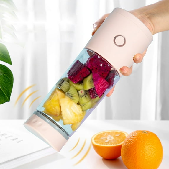 VBXOAE Juicer Machines Cold Press Juicer Machines Orange Juicer Squeezer,4 Stainless Steel Blades 400ml USB Charge Easy Cleaning and Blending Portable Pink