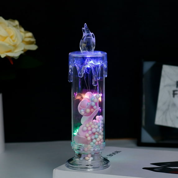 VBXOAE LED Simulation Electronic Candle-Flameless Taper Candle with Transparent Rose Design-Small Night Light for Bedroom,Bedside,and Heartfelt Decorations-Ideal for Christmas,Parties,Aesthetics