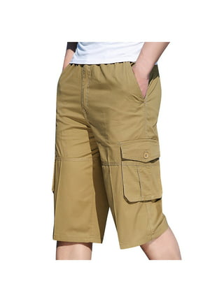 VBXOAE Men Solid Cotton Three-point Pants Sports Elastic Mid-waist Lace-up  Shorts 