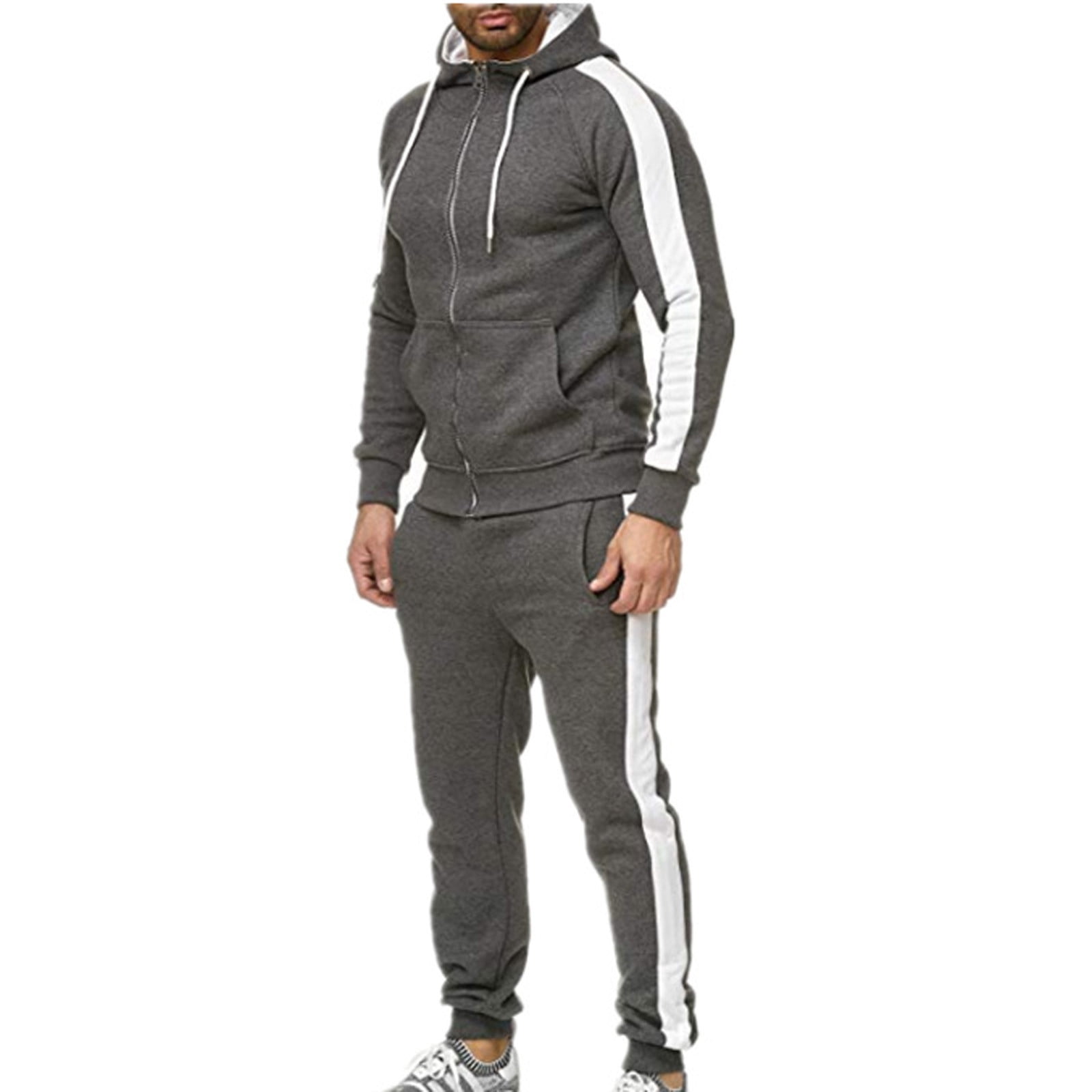 VBXOAE Men's Sweatshirt Suit 2 Pieces Sets Casual Thicken Hoodie+ Long