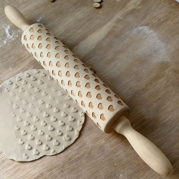 VBXOAE Natural Wood Rose Flower Engraved Rolling Pin Premium Kitchen Tool Ergonomic Handles Perfect for Baking and Gifting on Valentine's Day Mother's Day or Special