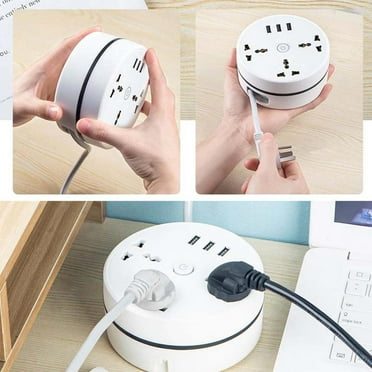 VBXOAE Universal Travel Plug Adapter with USB C and 3 USB Ports-3 AC Outlets,6.7ft Retractable Extension Cord,2500W/10A Power,Compact and Safe for International Use White
