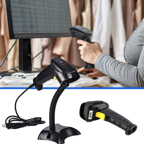 VBXOAE YHD8200+ Handheld Barcode Scanner with Belt Stand-Automatic Continuous Scanning,Plug and Play,Supports RS232 & USB,Fast 1D Reading,1 Scanner,USB Cable,Manual,and Bracket Included Black