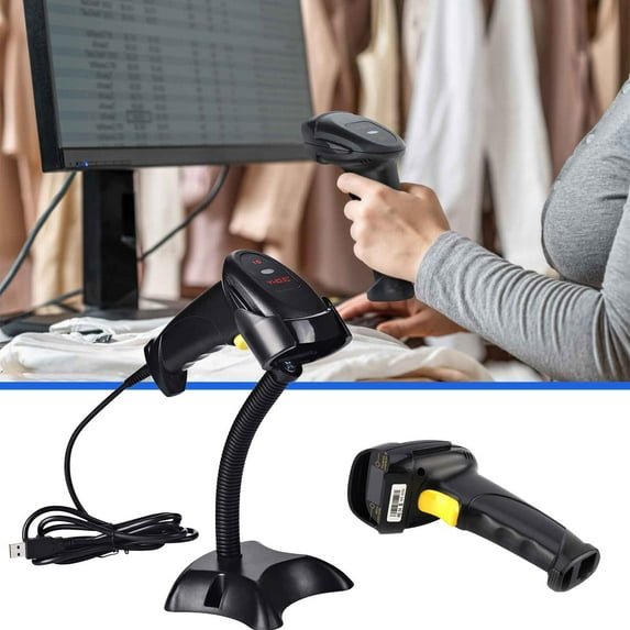 VBXOAE YHD8200+ Handheld Barcode Scanner with Belt Stand-Automatic Continuous Scanning,Plug and Play,Supports RS232 & USB,Fast 1D Reading,1 Scanner,USB Cable,Manual,and Bracket Included Black
