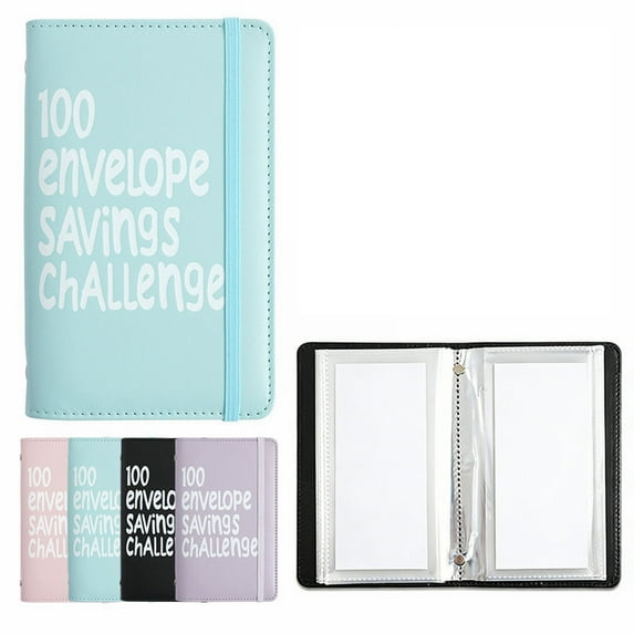 VBloom 100 Envelopes Money Saving Challenge, 100 Envelope Challenge Binder, Easy and Fun Way to Save $5,050, Savings Challenges Budget Book Binder with Cash Envelopes for Office, Home, School (Blue)