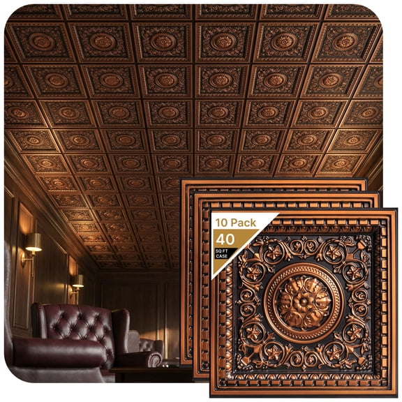 VC02 - Rhine Valley 2 ft. x 2 ft. PVC Lay-in Ceiling Tile in Antique Copper (40 Sq.ft / Pack) - 10 Pieces