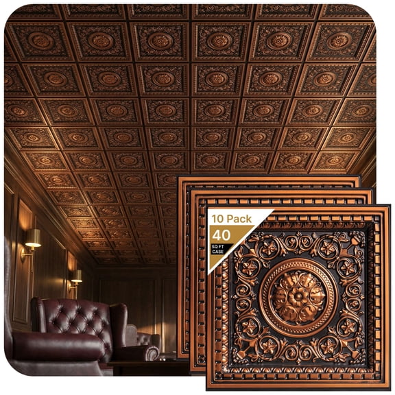 VC02 - Rhine Valley 2 ft. x 2 ft. PVC Lay-in Ceiling Tile in Antique Copper (40 Sq.ft / Pack) - 10 Pieces