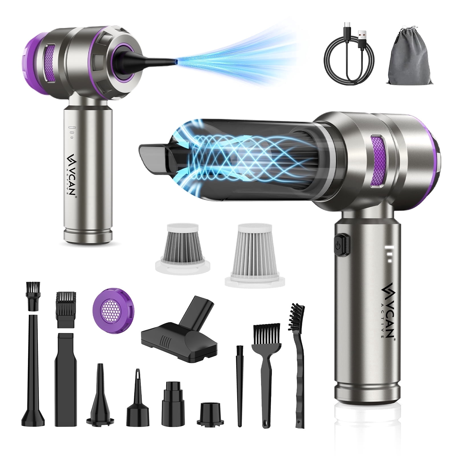 VCAN ACTIVE 18000PA High Power Cordless Car Vacuum, Brushless Motor, Portable for Car Home (Purple)
