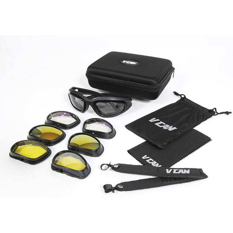 VCAN Polarized Motorcycle Riding Glasses Black Frame with 4 Lens Kit for  Outdoor Activity Sport