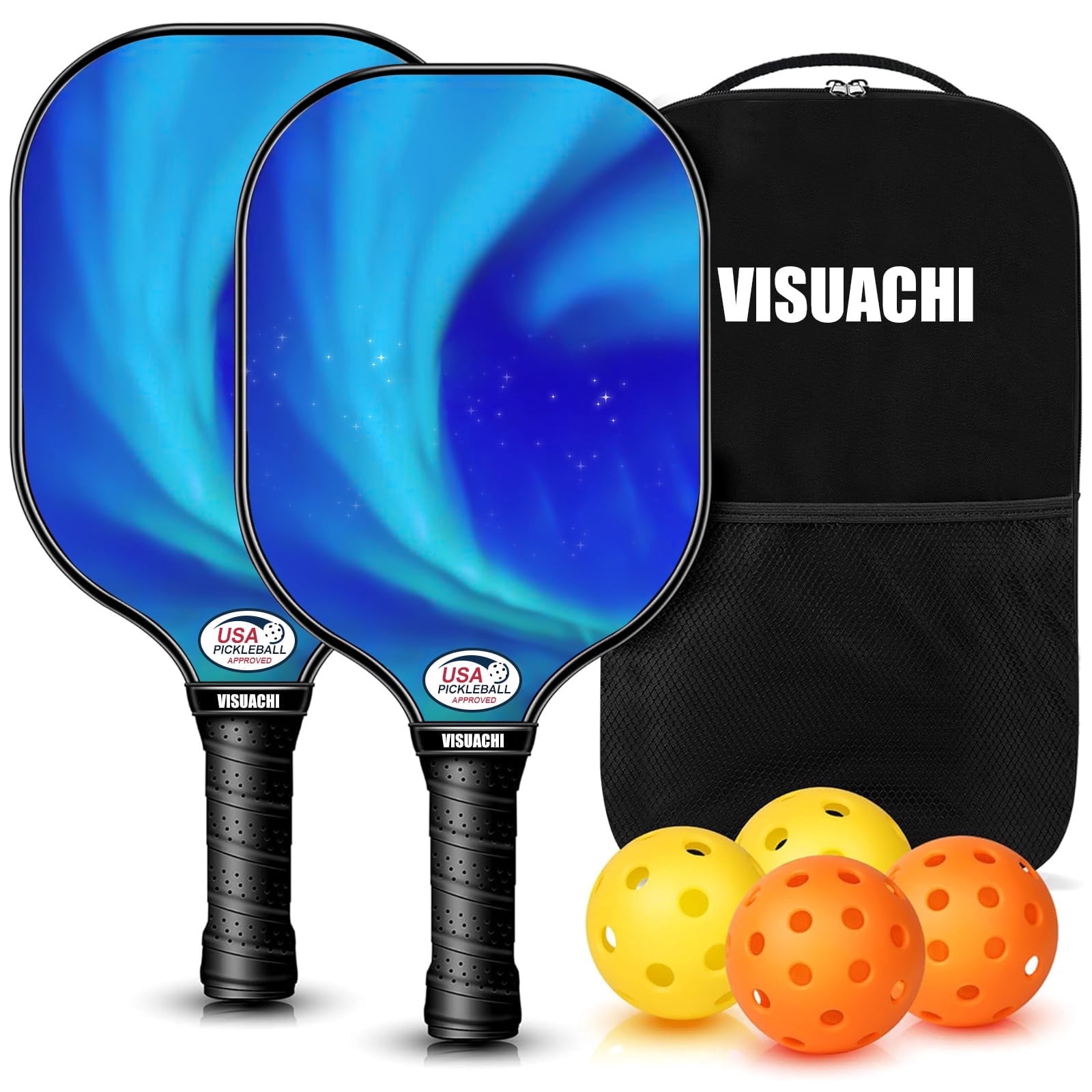 VCBAVC Pickleball Paddles Set of 2, Fiberglass Pickleball 2 Pack with 4 Balls 1 Backpack Bag