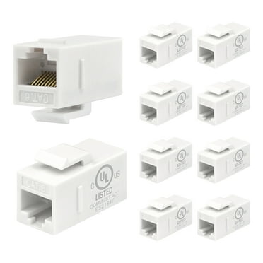 VCELINK 10-Pack CAT6 RJ45 Keystone Couplers (UL Listed), White - Female to Female UTP for Network Cable (Cat6/Cat5e/Cat5)