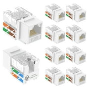 VCELINK 10-Pack RJ45 Cat6 Keystone Jacks, Slim Profile, 90-Degree, UL-Listed, White Ethernet Adapter